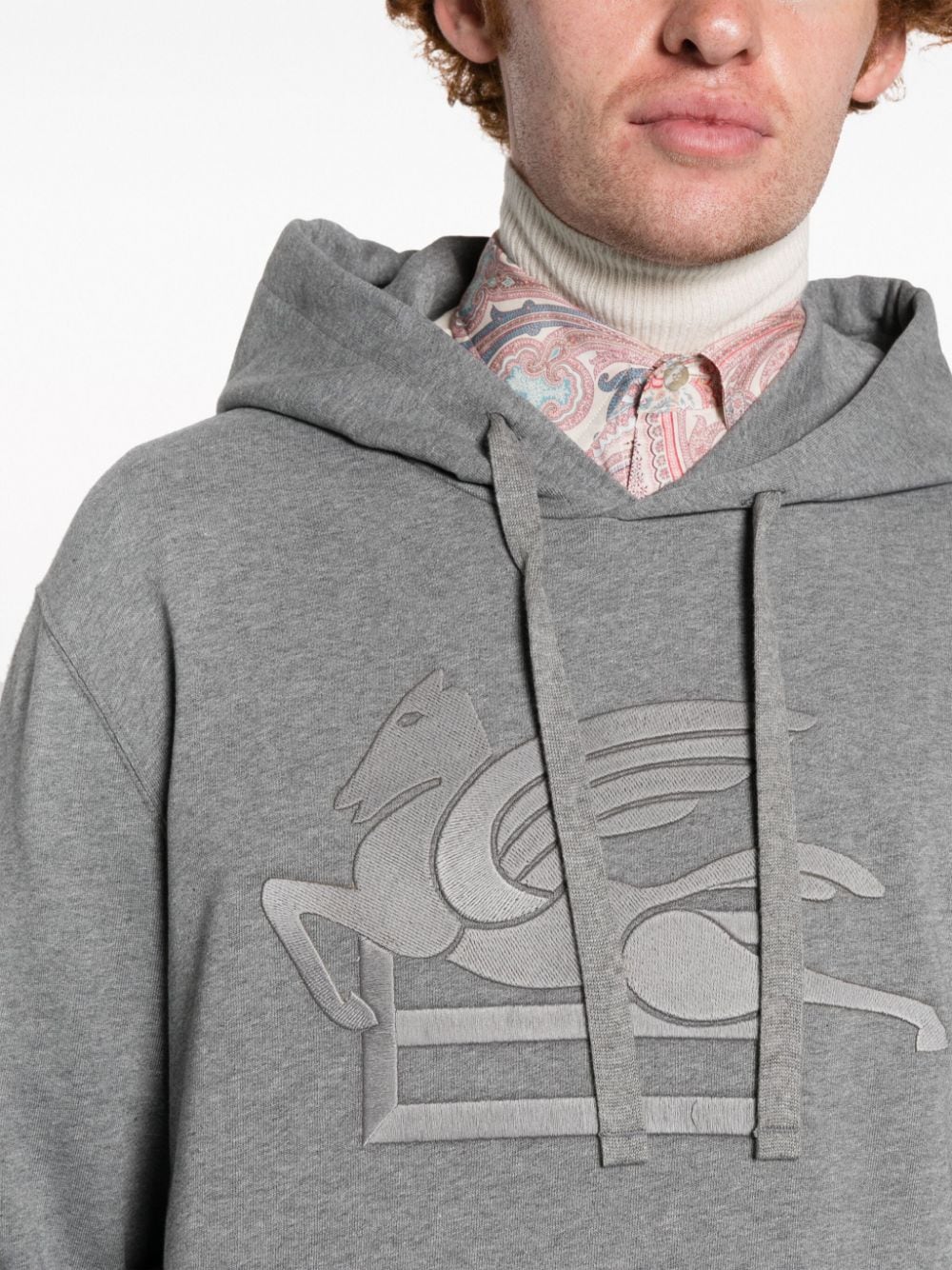 Shop Etro Logo-stamp Cotton Hoodie In Grey