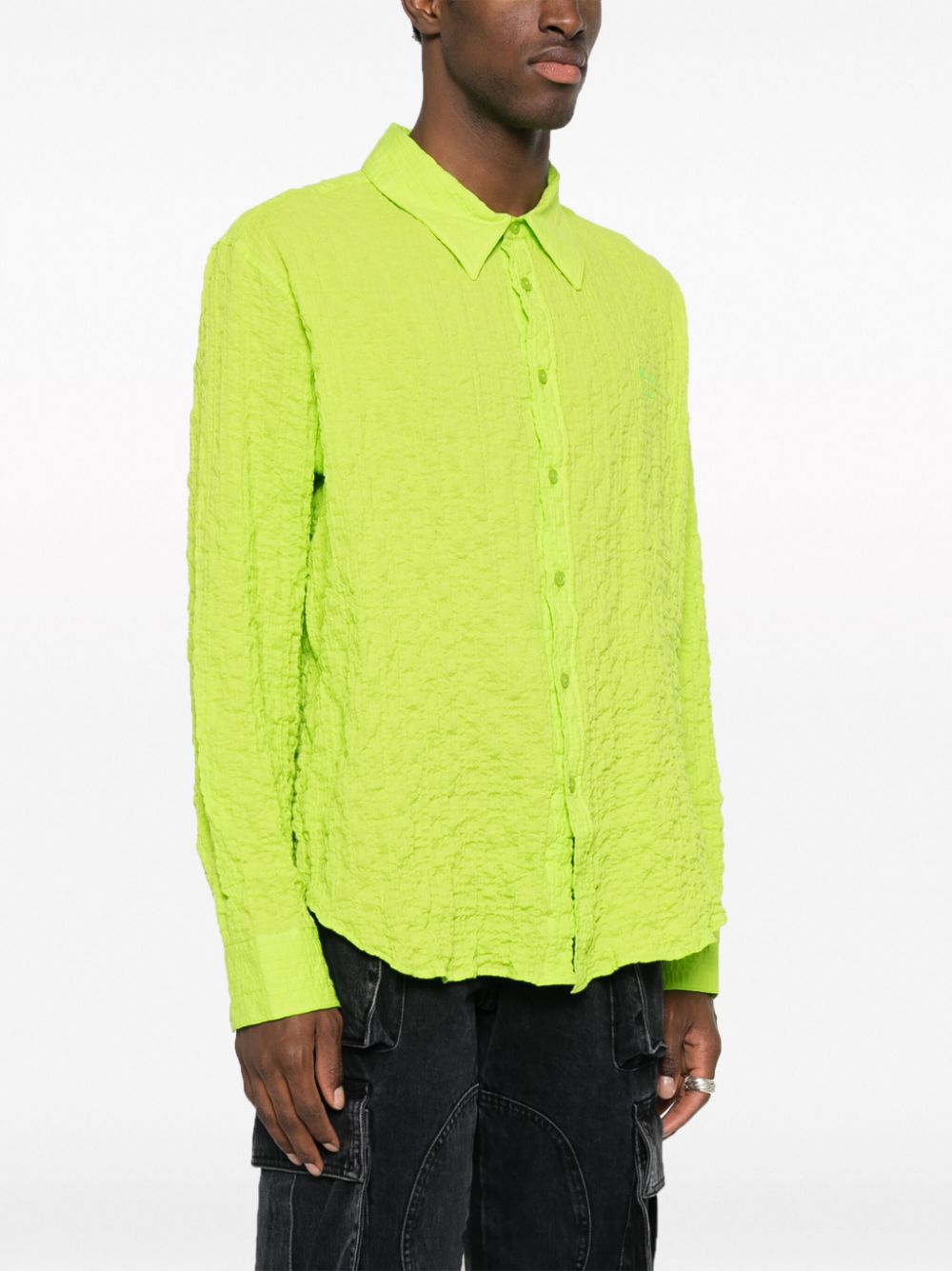 Shop Martine Rose Crinkled Cotton Shirt In Green