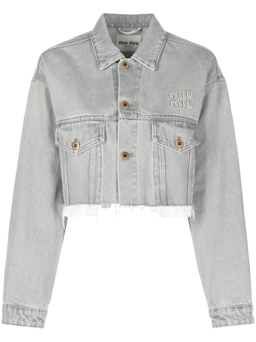Miu Miu Cropped Denim Jacket In Grey