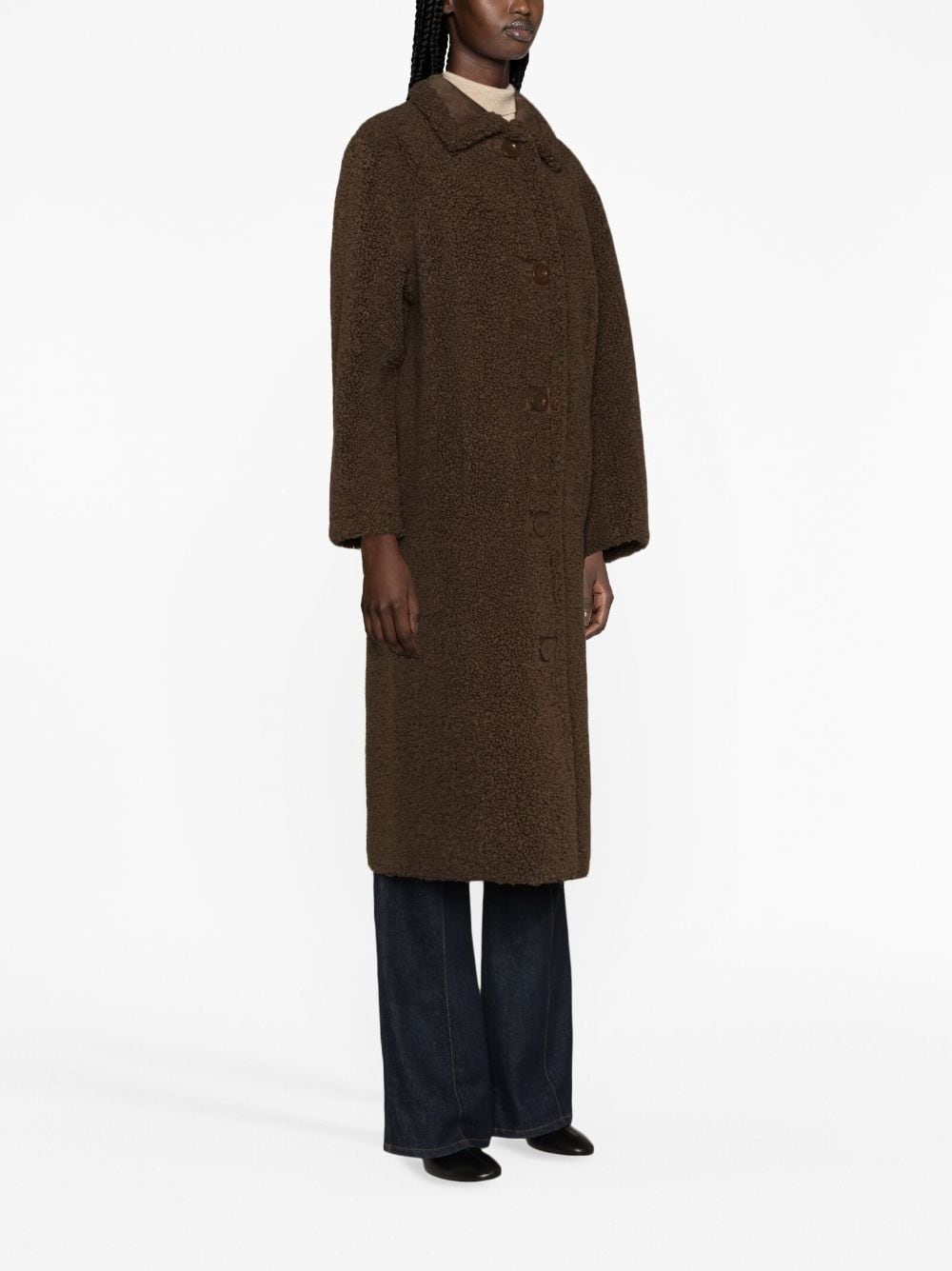 Shop Stand Studio Straight-point Collar Faux-shearling Coat In Brown