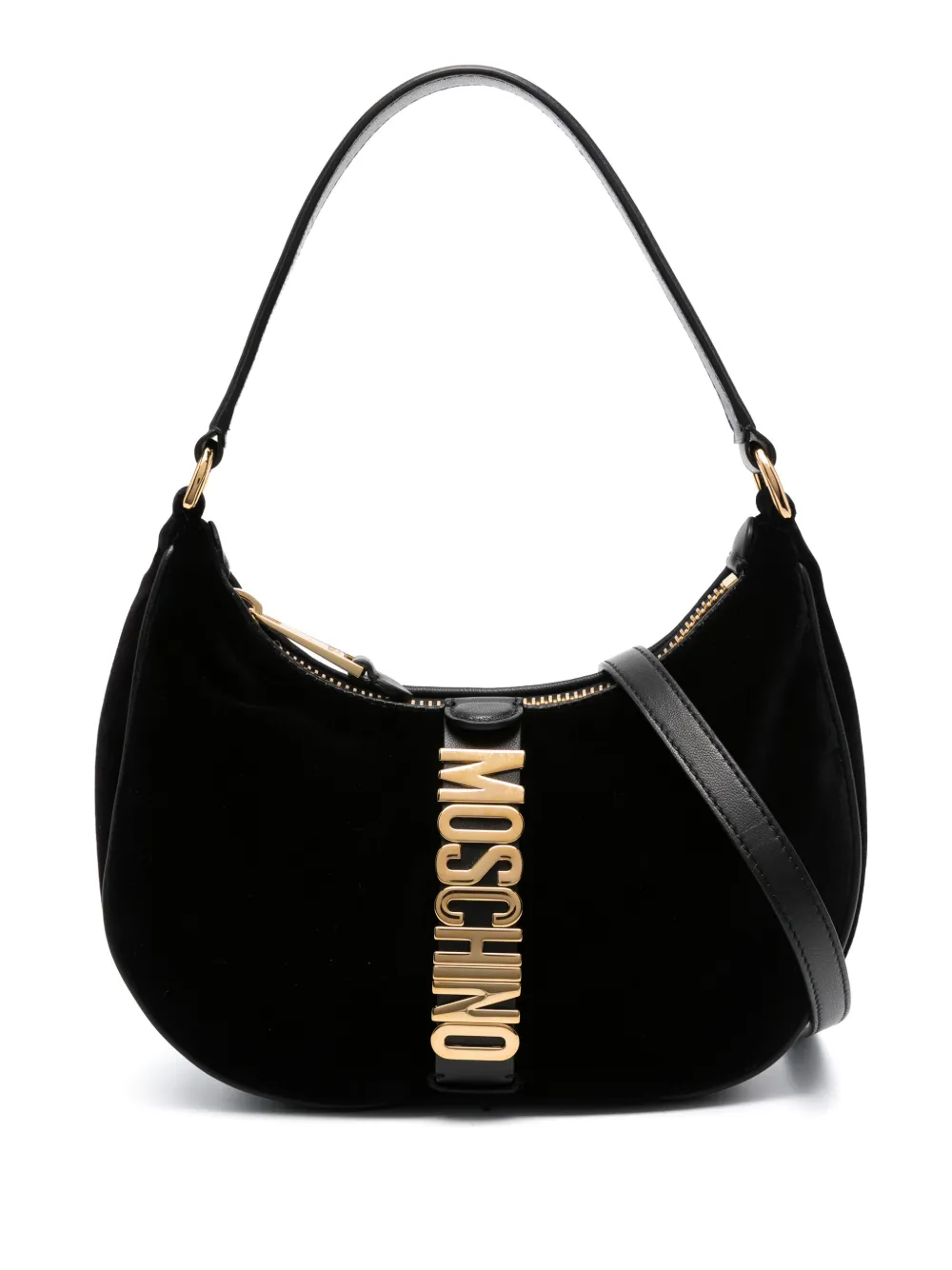 Moschino - logo-plaque suede shoulder bag - women - Calf Suede - One Size - Black