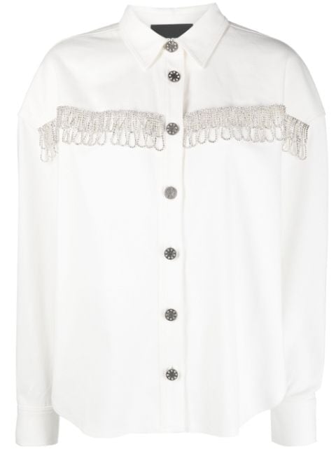 ROTATE BIRGER CHRISTENSEN crystal-embellished fringed cotton shirt