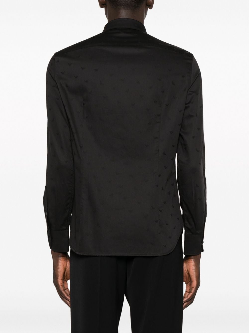 Shop Emporio Armani Long-sleeve Cotton Shirt In Black
