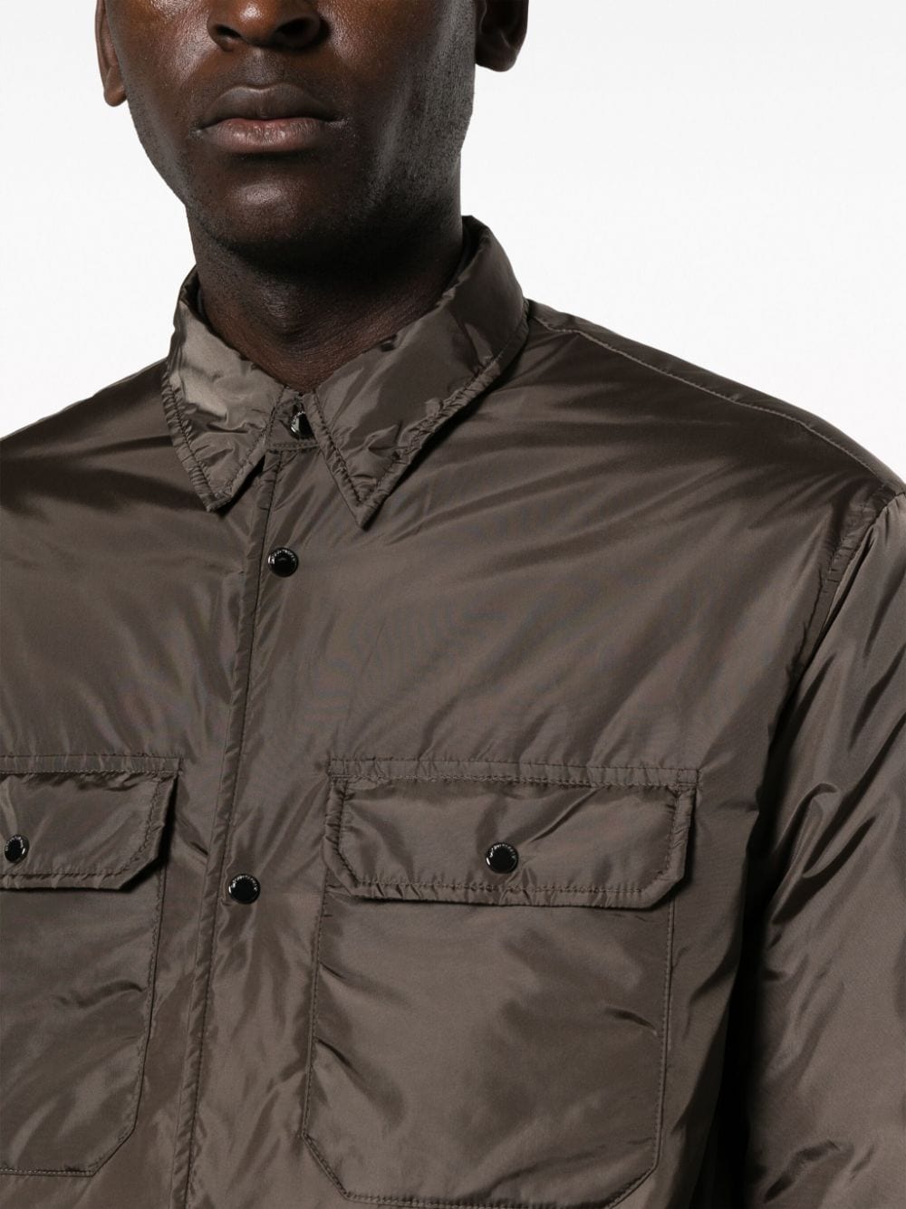 Shop Emporio Armani Pointed-collar Press-stud Down Jacket In Brown