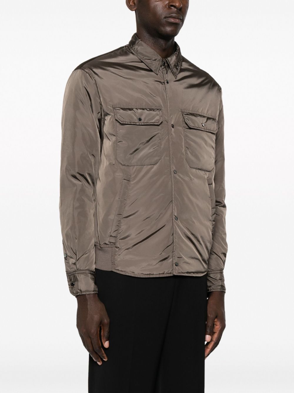 Shop Emporio Armani Pointed-collar Press-stud Down Jacket In Brown