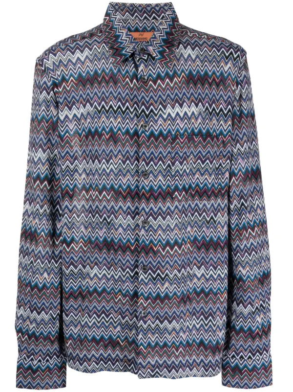Missoni zigzag-pattern long-sleeved Shirt | Blue | FARFETCH