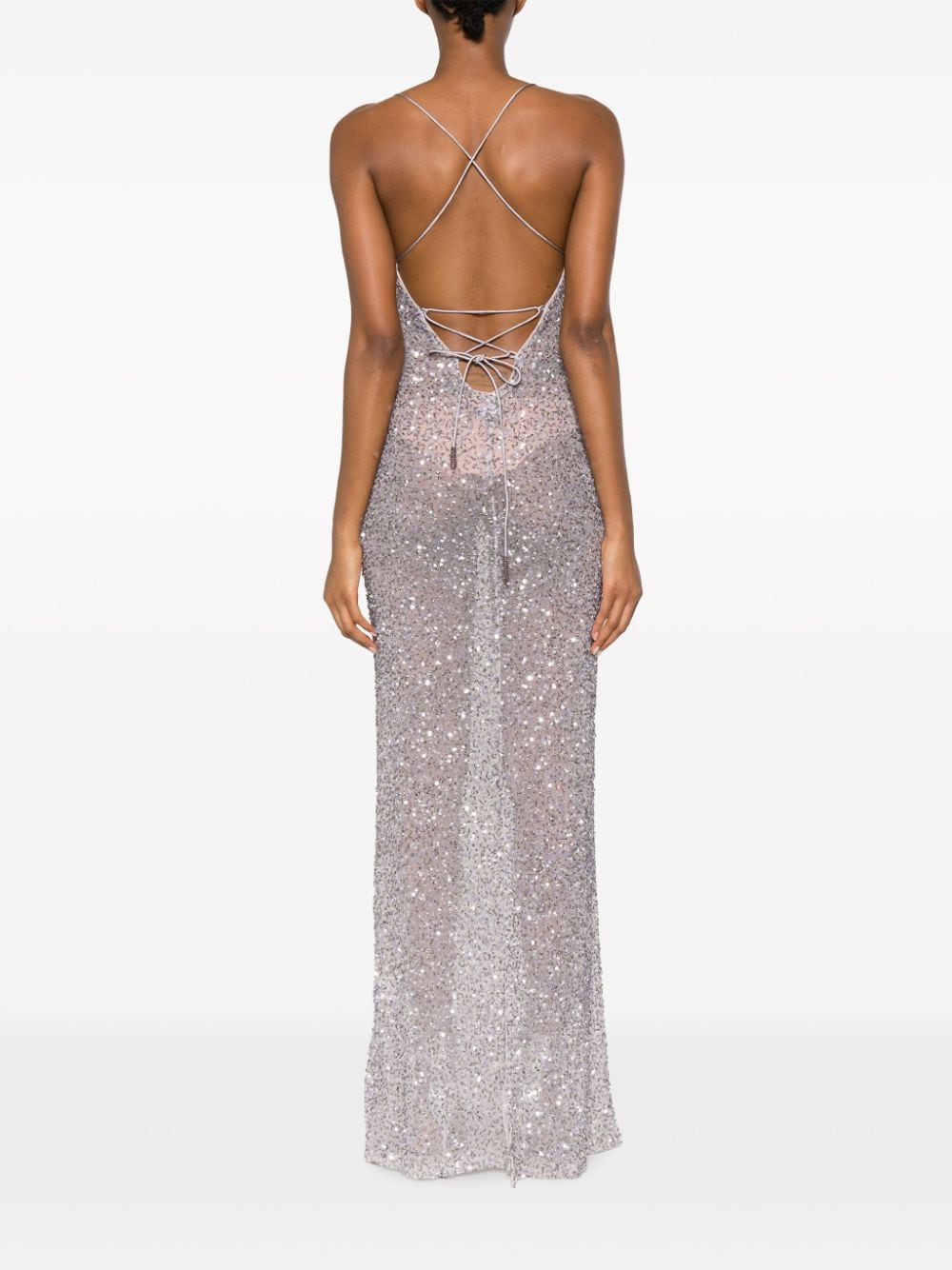Shop Retroféte Open-back Sequined Dress In Grey