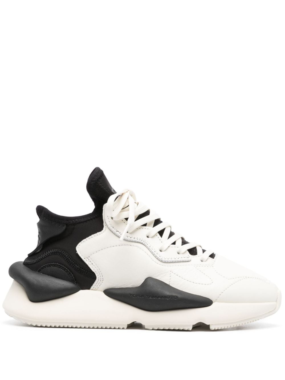 Shop Y-3 Kaiwa Panelled Leather Sneakers In Neutrals
