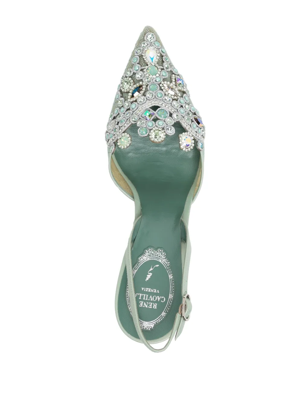 Shop René Caovilla 80mm Crystal-embellished Pumps In Green