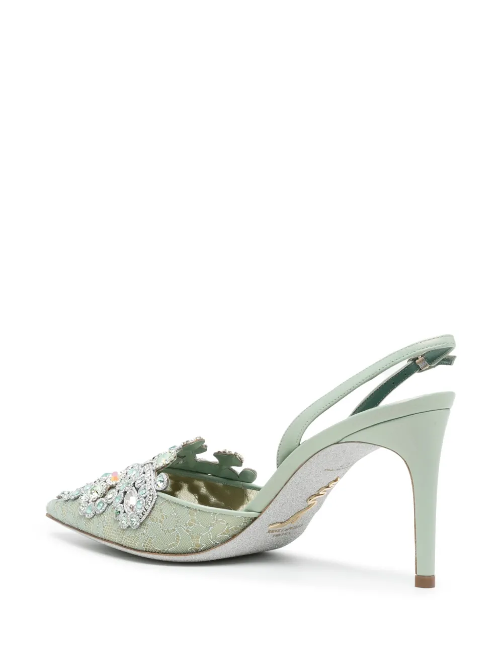 Shop René Caovilla 80mm Crystal-embellished Pumps In Green