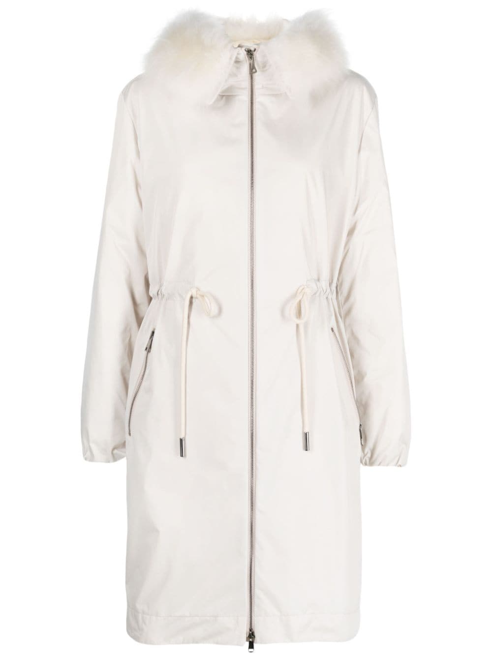 Moncler hooded zip-up midi coat Beige