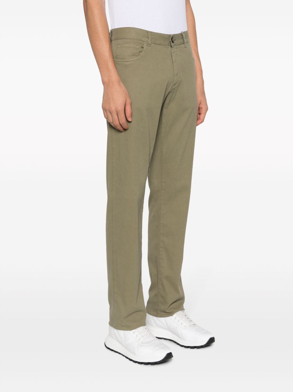 Shop Canali Straight-leg Cotton-blend Trousers In Green