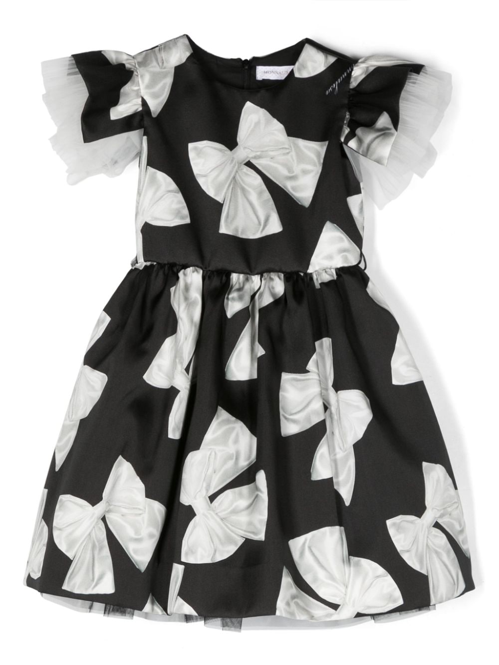 Monnalisa Bow-print Belted Dress In Black