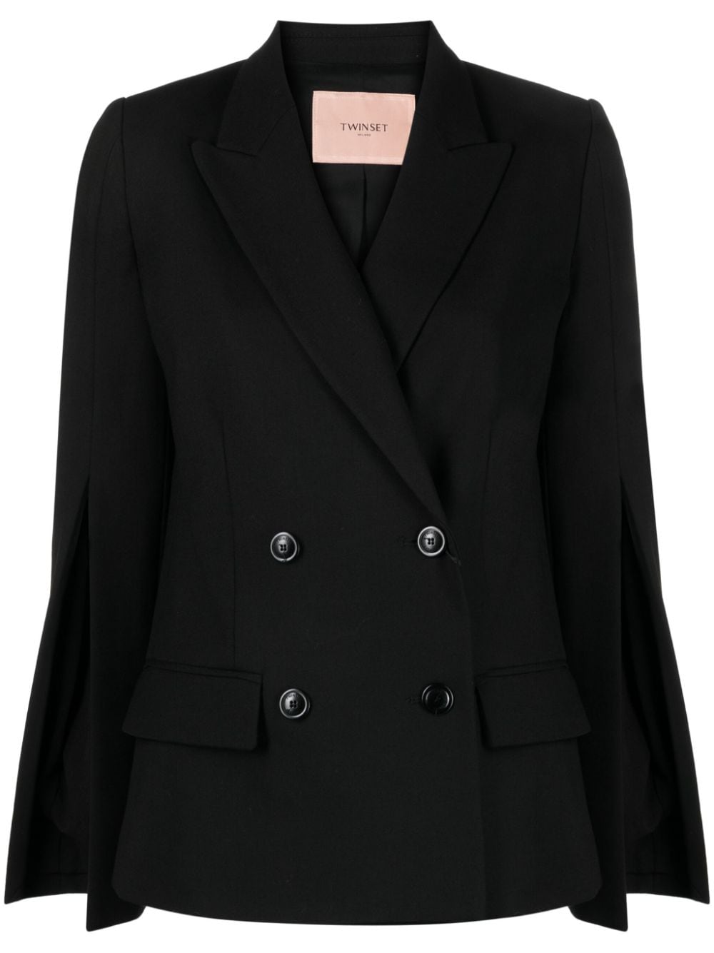 Twinset Side Slit Double-breasted Blazer In Black