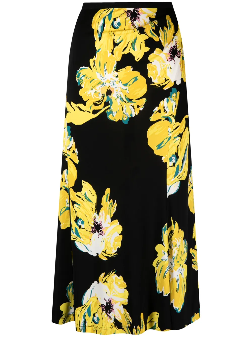 Diane Von Furstenberg Painted Blossom-print Midi Skirt In Schwarz