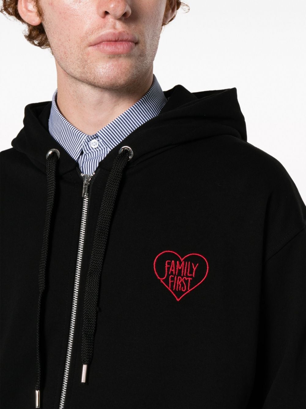 Shop Family First Embroidered-logo Zip-up Hoodie In Black