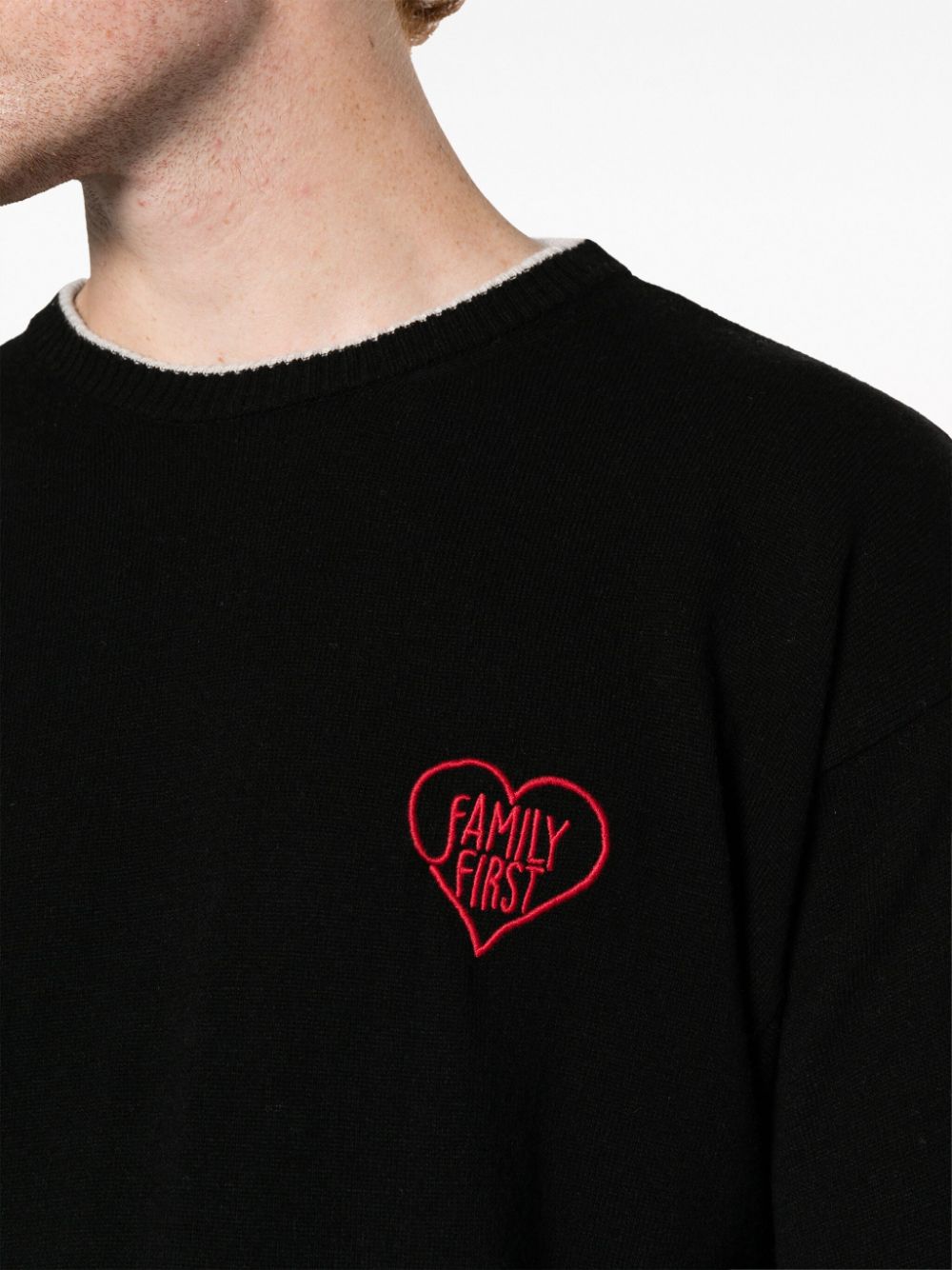 Shop Family First Embroidered-logo Crew-neck Jumper In Black