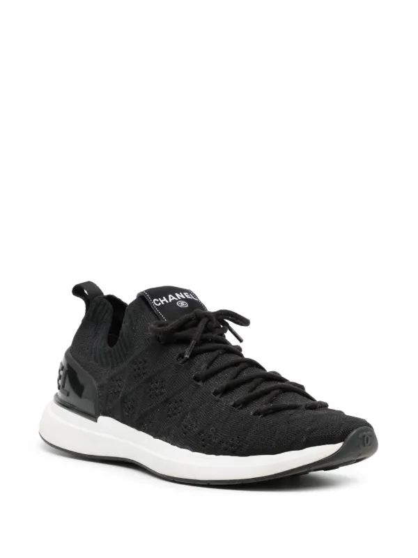 Chanel Pre-owned Rib-Knit Lace-Up Sneakers - Black