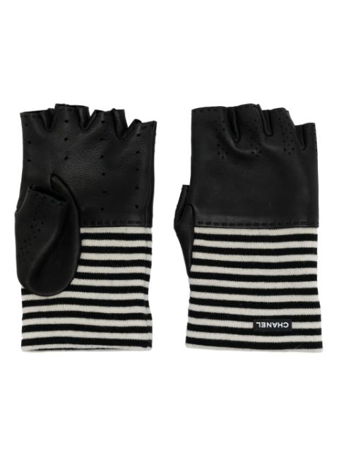 CHANEL striped fingerless gloves Women