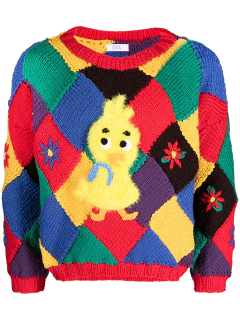 ERL bird-appliqué colour-block jumper