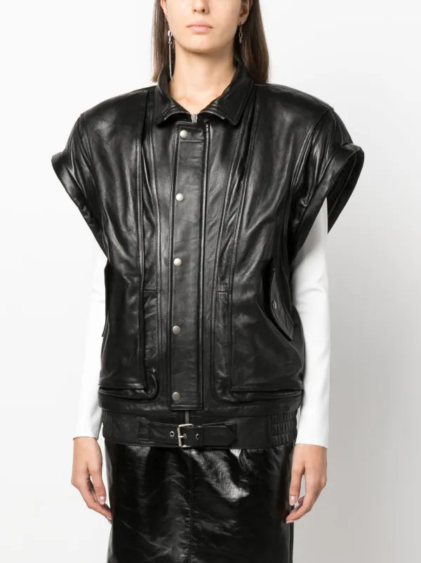 Saint Laurent detachable-sleeves Leather Bomber Jacket - Farfetch