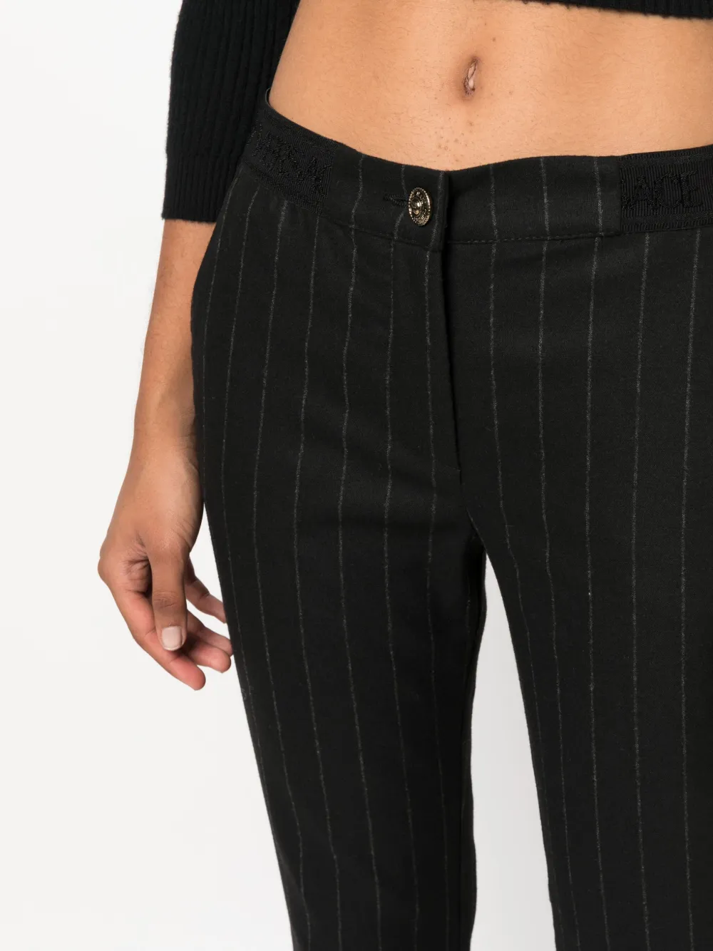 Versace Jeans Couture Pinstripe-pattern Slim-cut Trousers In Black