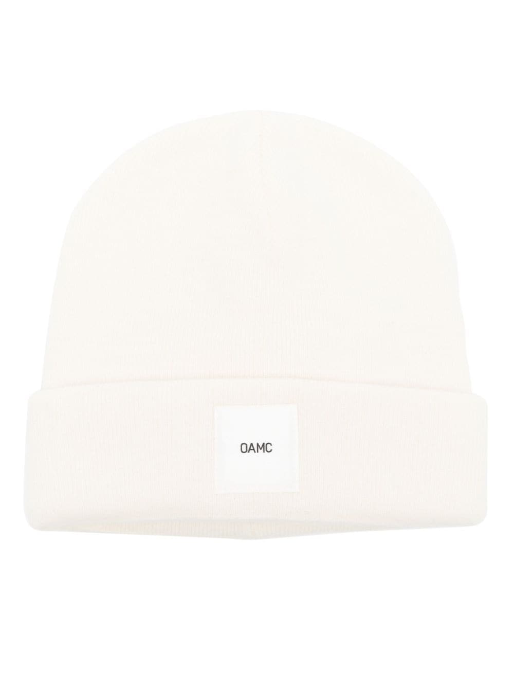 OAMC logo-patch ribbed-knit beanie - White
