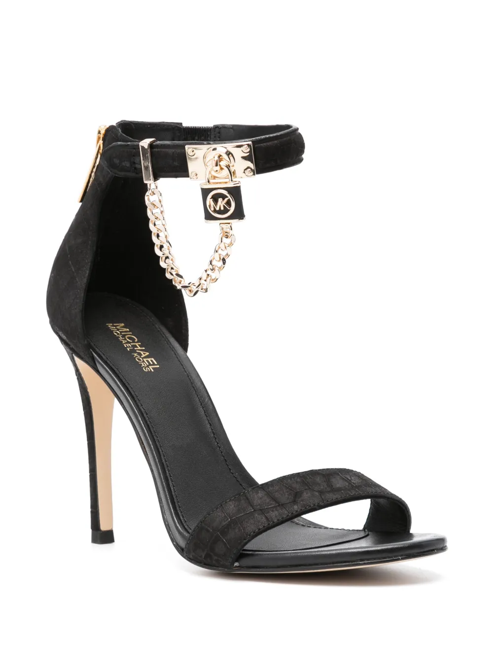 Shop Michael Michael Kors 110mm Crocodile-effect Suede Sandals In Black