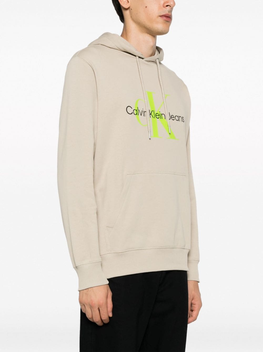 Shop Calvin Klein Jeans Est.1978 Logo-print Cotton Hoodie In Neutrals