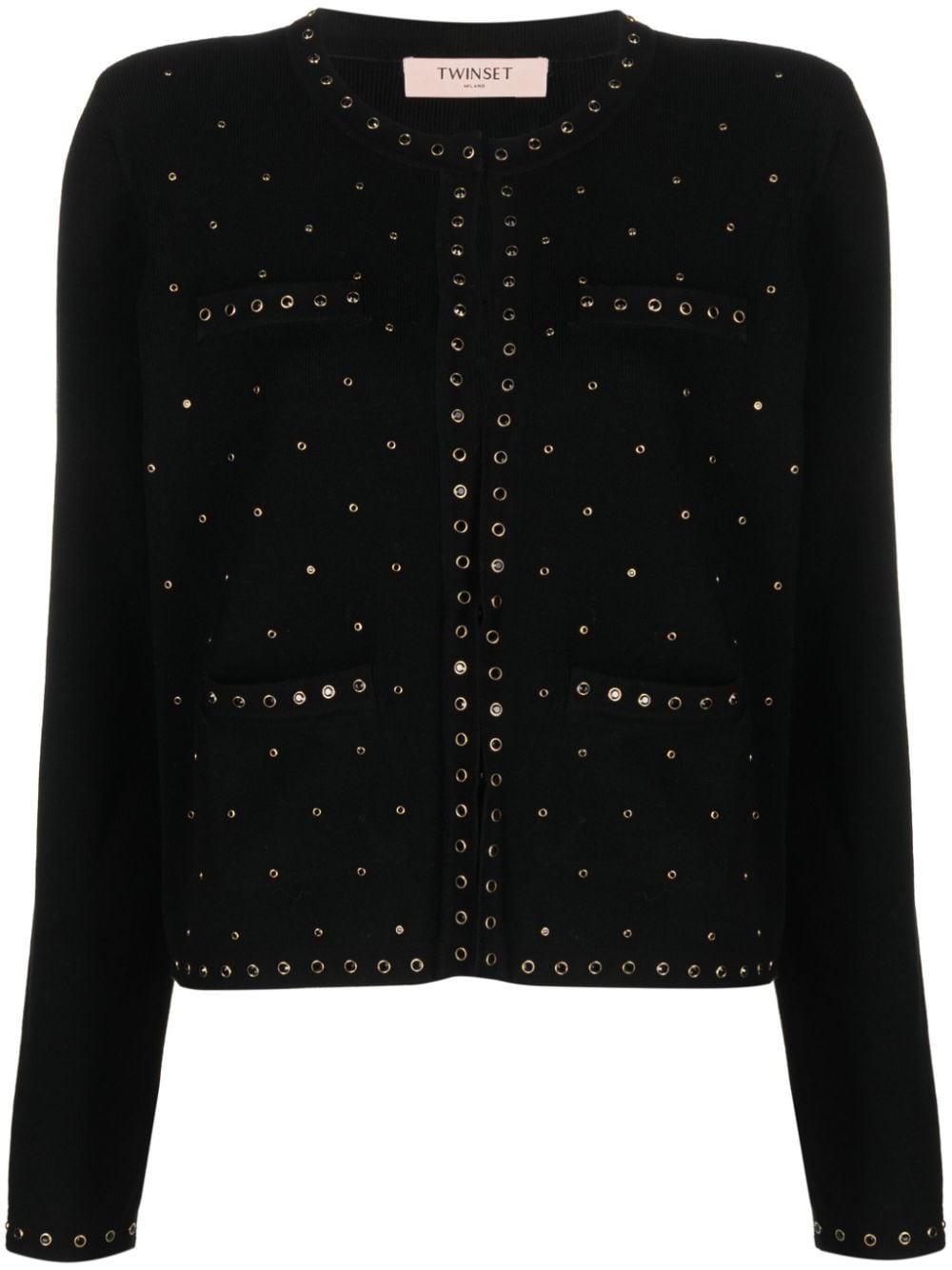 TWINSET EYELET-EMBELLISHED CREW-NECK CARDIGAN