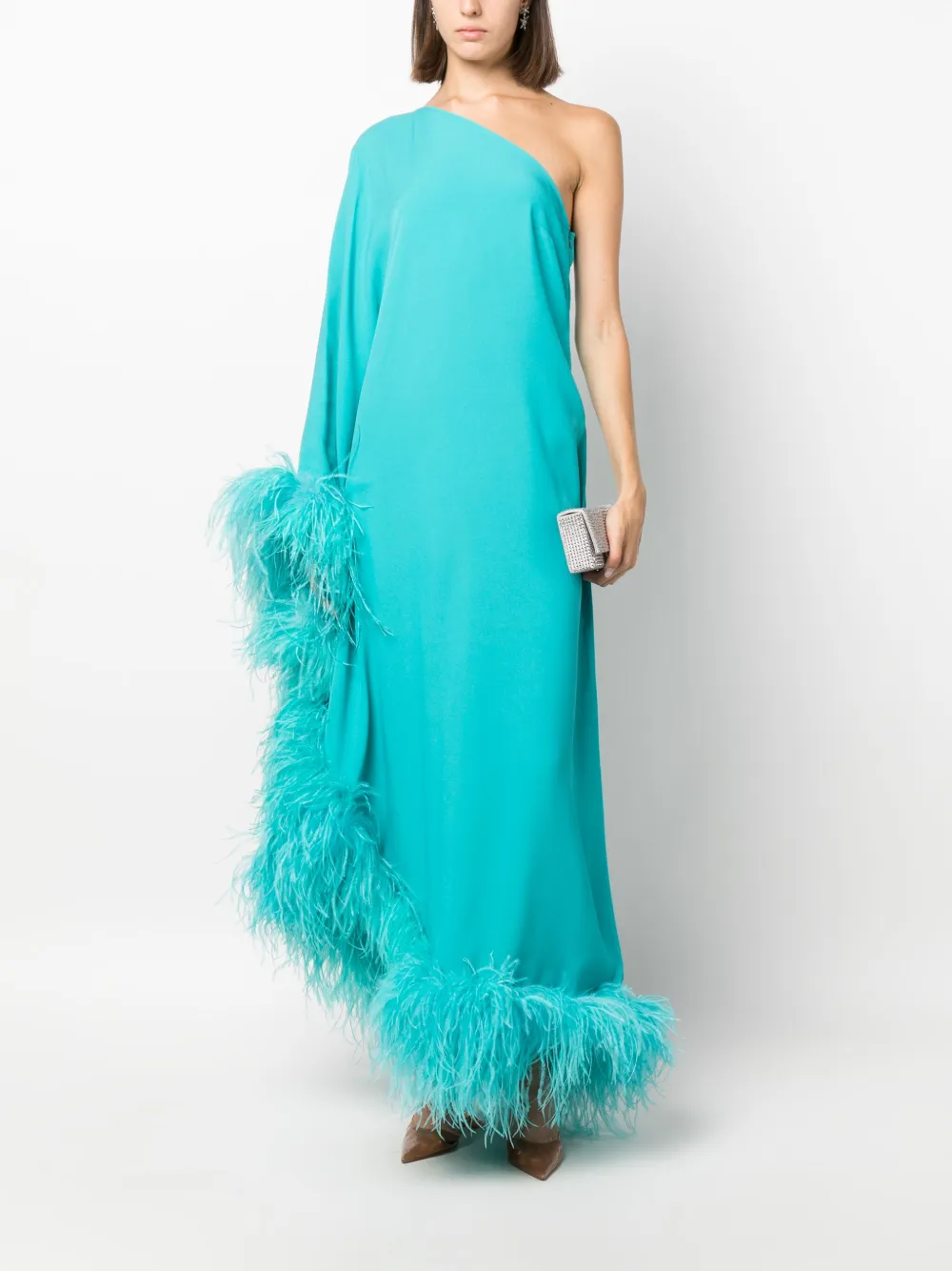 Taller Marmo Ubud feather-trim gown - Blauw