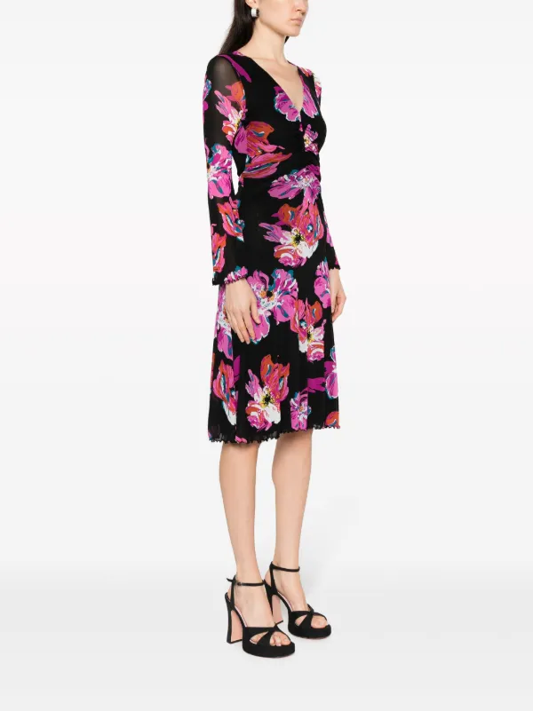 diane von furstenberg blossom midi dress DVF Diane Von Furstenberg Painted blossom-print Midi Dress | Black