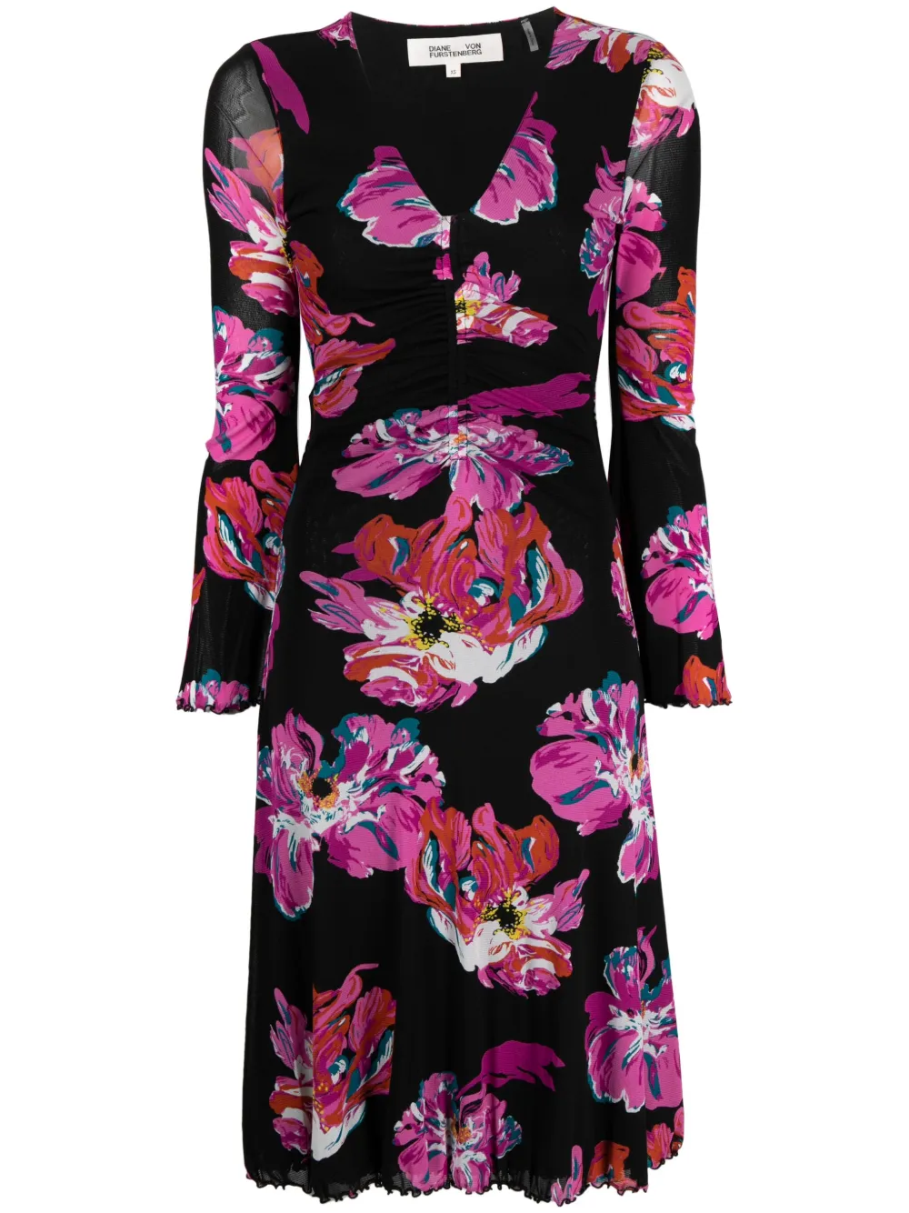 dvf diane von furstenberg robe mi-longue à fleurs - noir