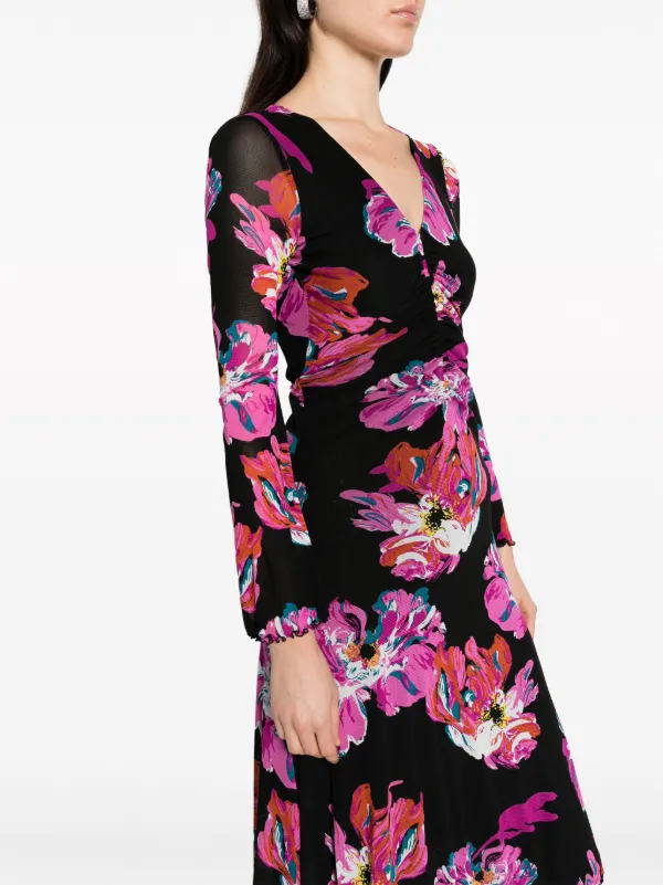 diane von furstenberg blossom midi dress DVF Diane Von Furstenberg Painted blossom-print Midi Dress | Black