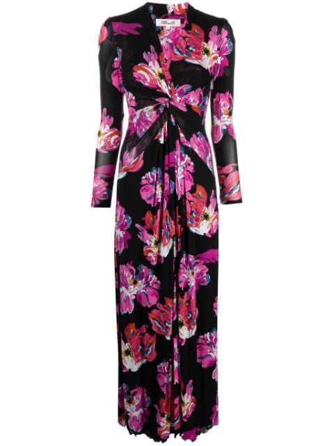 DVF Diane von Furstenberg painted blossom-pattern midi dress