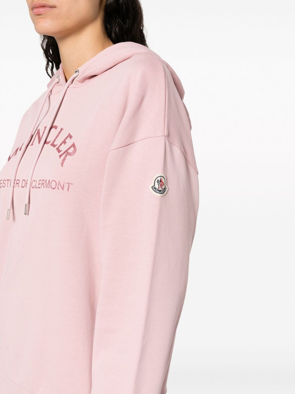 Shop Moncler Logo-glitter Cotton-blend Hoodie In Pink