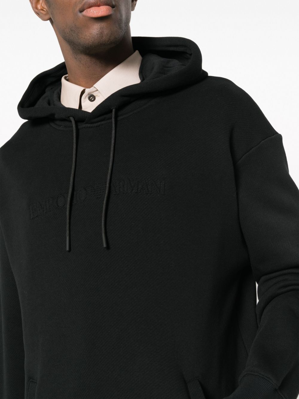 Emporio Armani logo-embossed cotton hoodie Men