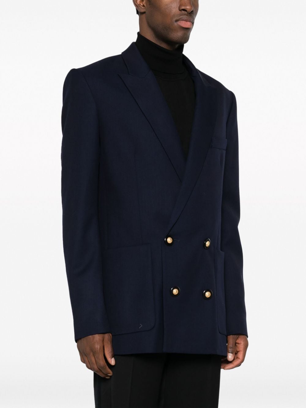 Shop Balmain Double-breasted Virgin-wool Blazer In Blau