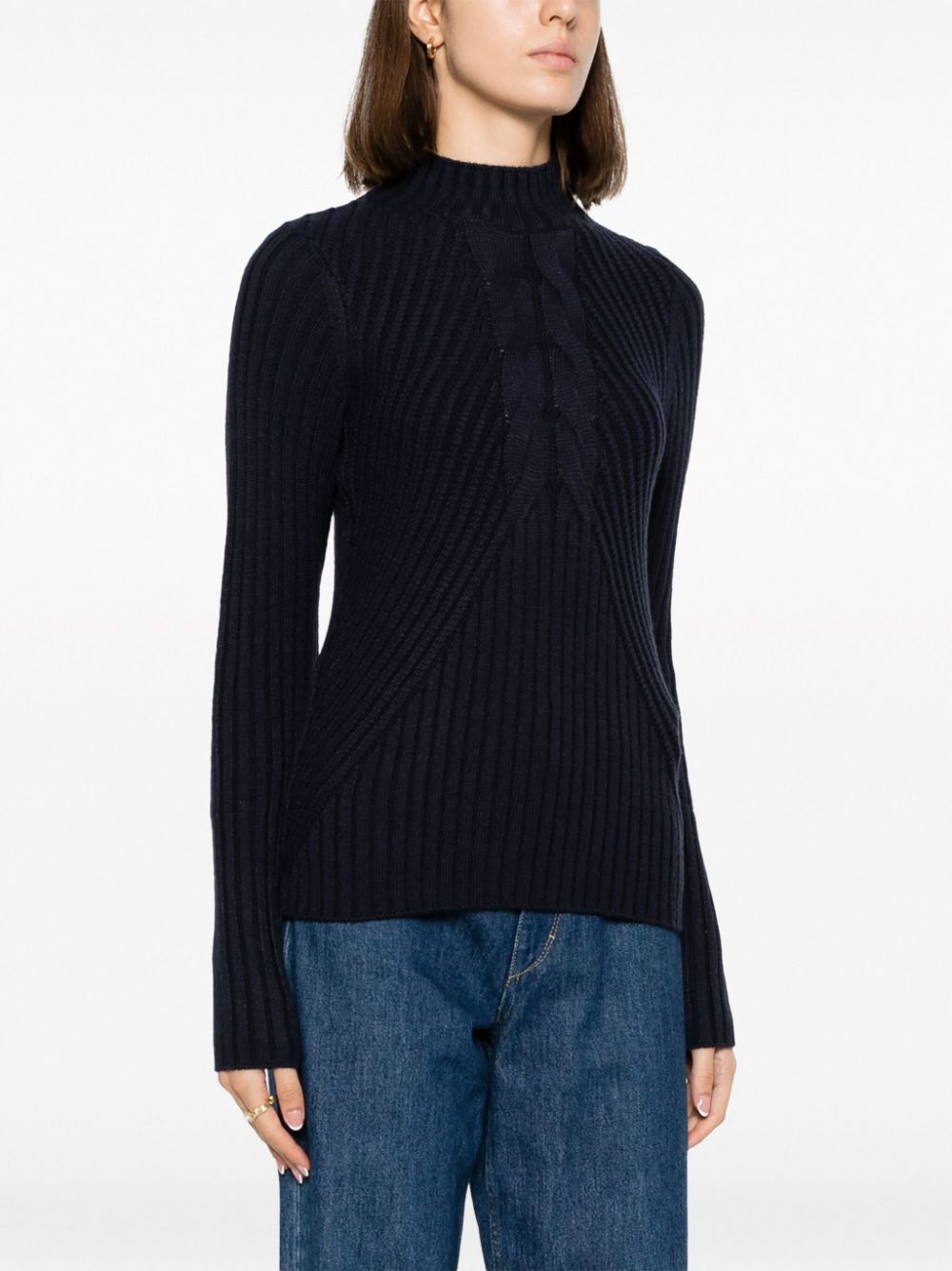 Shop Liu •jo Mock-neck Ribbed Jumper In Blau