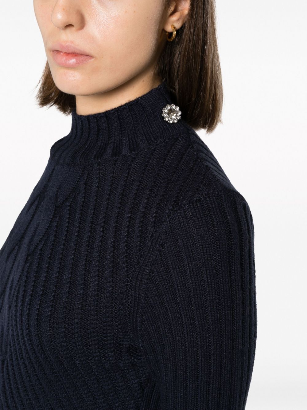 Shop Liu •jo Mock-neck Ribbed Jumper In Blau