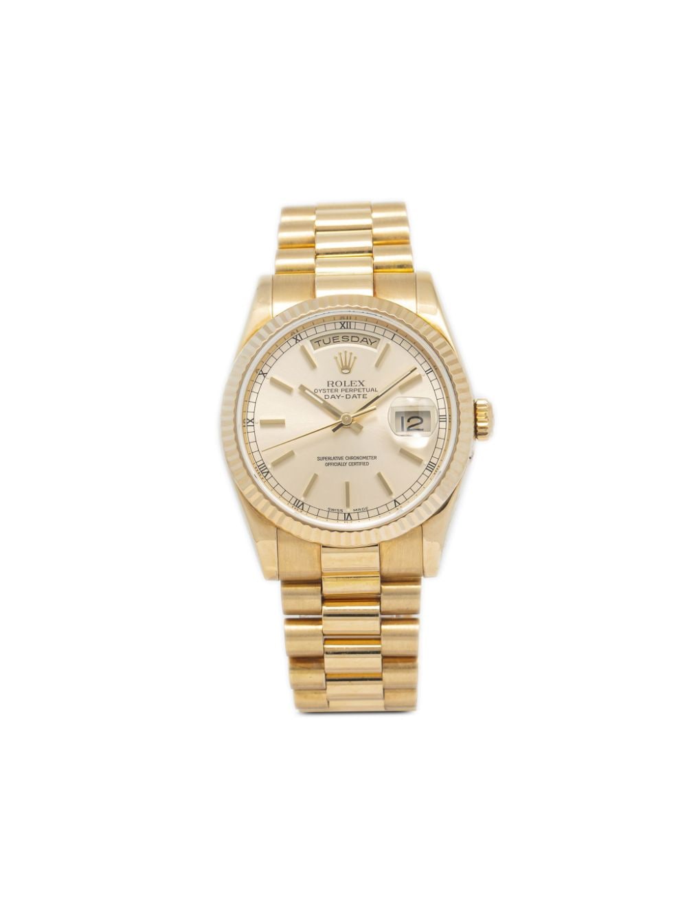 Pre-owned Rolex 2002  Day-date 36mm In Champagne