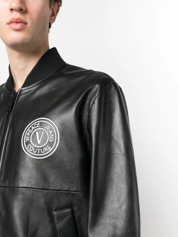 Versace Jeans Couture logo-embroidered Leather Jacket - Farfetch