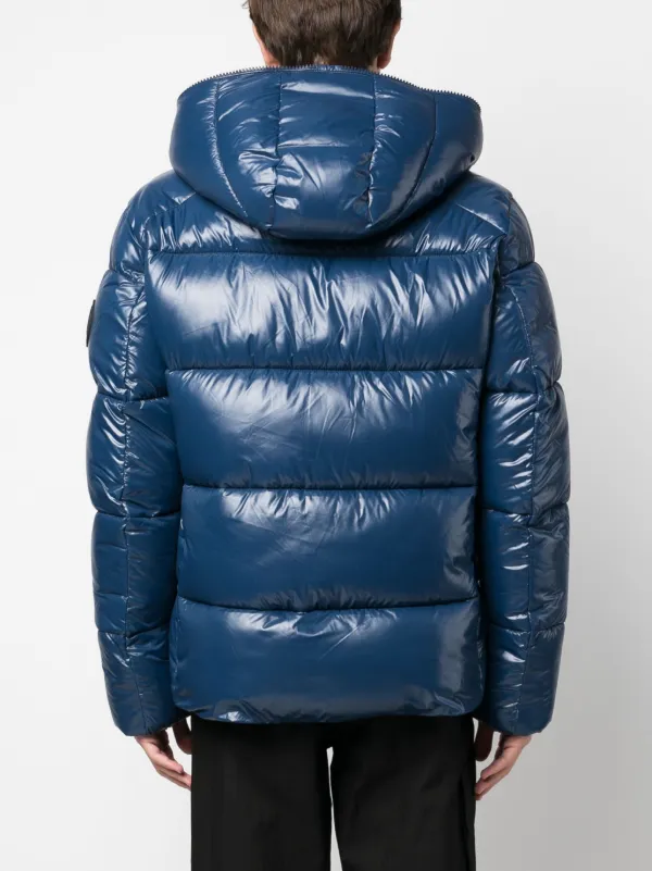 ミラノブランド SAVE THE DUCK フード付きパファージャケット Save The Duck logo-patch Padded Hooded Jacket | Blue