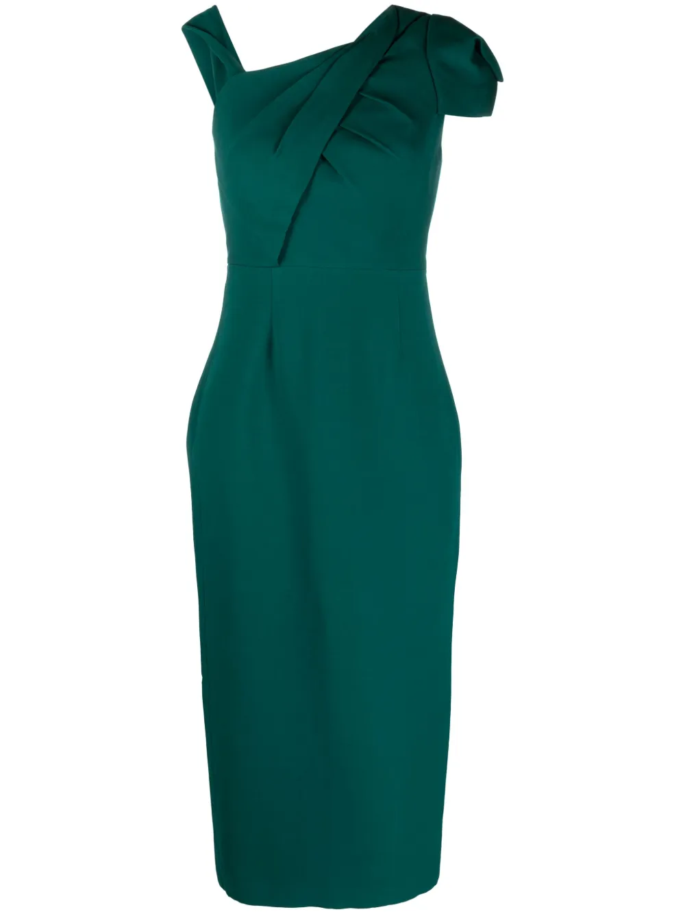 Shop Roland Mouret Asymmetric Wool-silk Midi Dress In Green