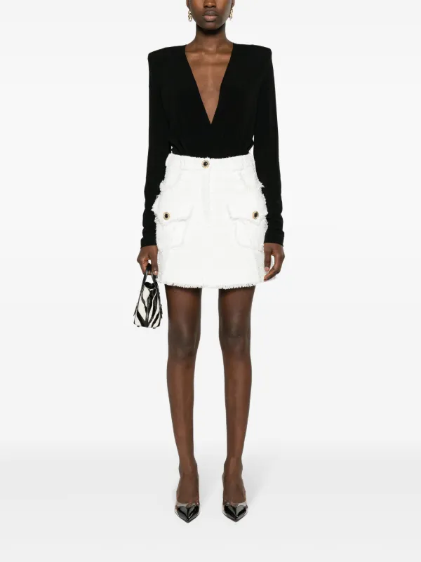 Balmain ツイード Aラインミニスカート | ホワイト | FARFETCH JP