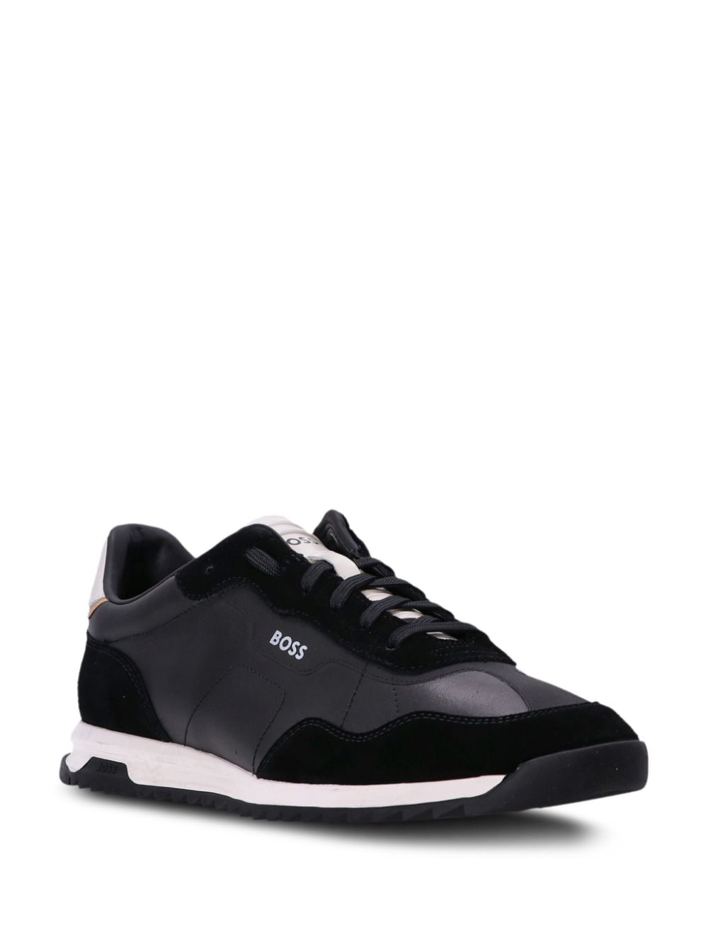 Shop Hugo Boss Low-top Panelled Leather Sneakers In Black
