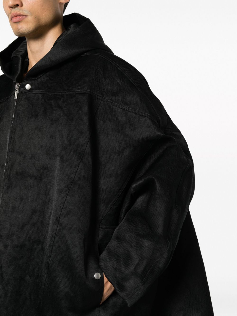 Shop Rick Owens Zip-up Textured Hooded Coat In Black