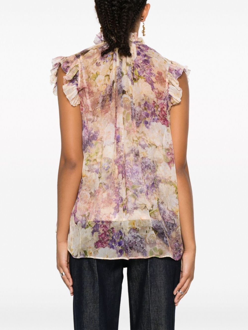 Shop Zimmermann Floral-print Silk Blouse In Neutrals