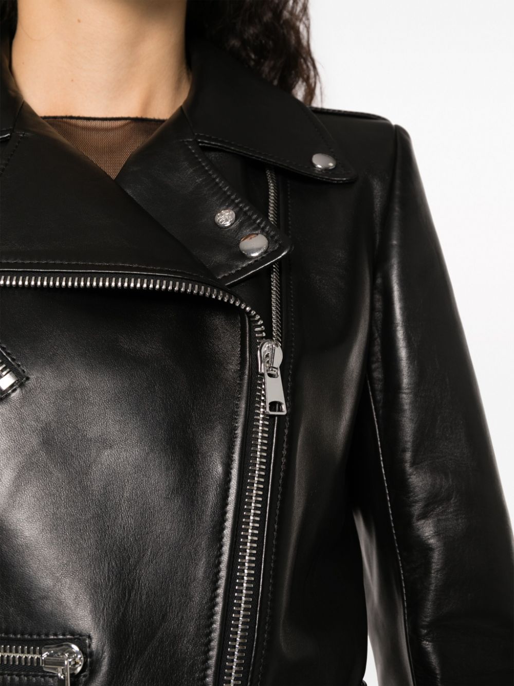 Shop Alexander Mcqueen Cropped Leather Biker Jacket In Black
