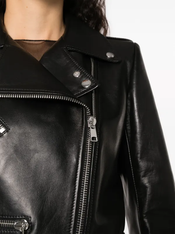 Cropped leather moto on sale jacket